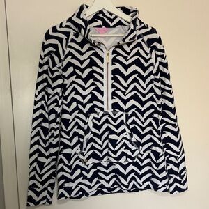 Lily Pulitzer Skipper Popover Half Zip Quarterzip Cotton Jacket Navy White Small